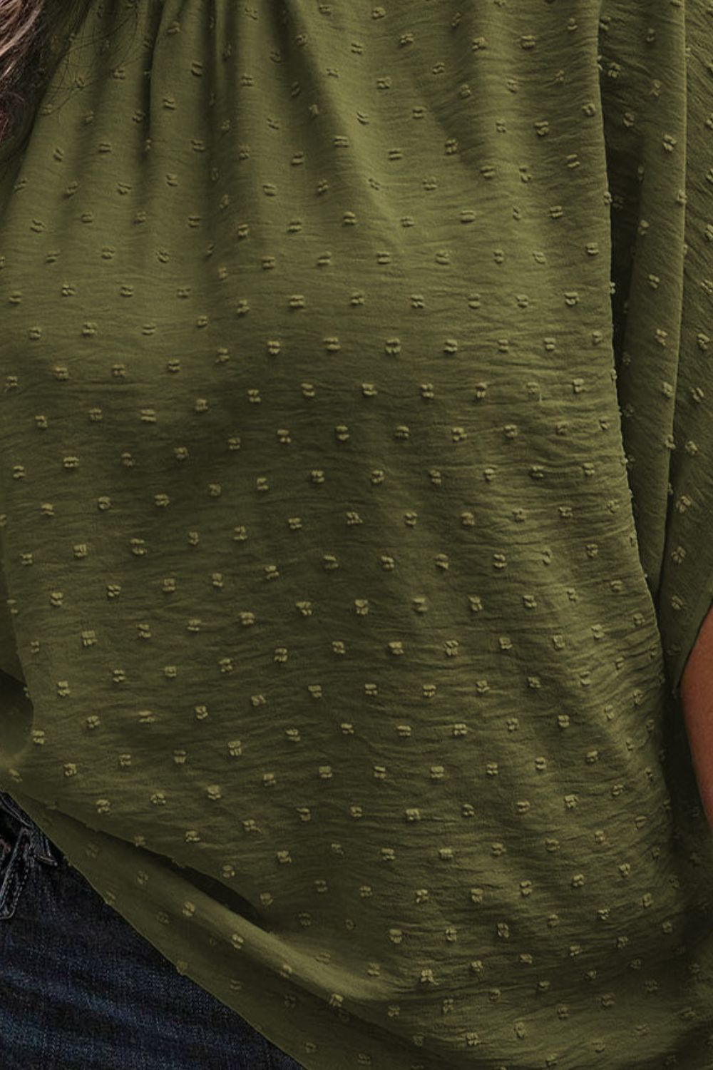 Plus Size Swiss Dot Tied Mock Neck Blouse ***SALE***