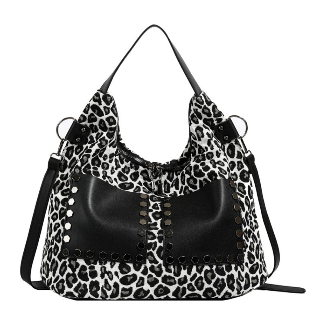 Ladies leopard print large capacity tote bag with crossbody strap