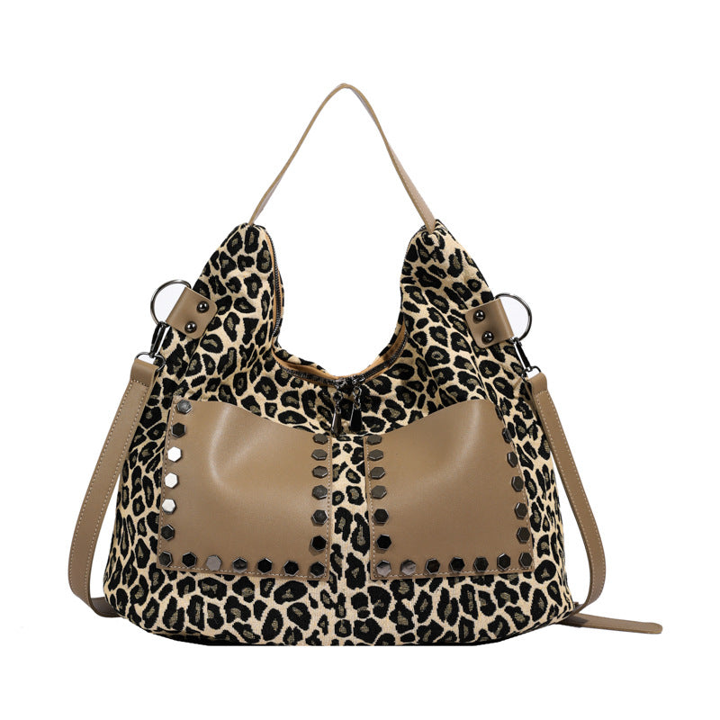 Ladies leopard print large capacity tote bag with crossbody strap