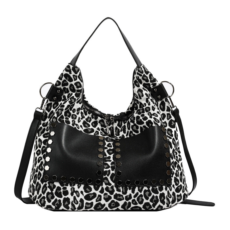 Ladies leopard print large capacity tote bag with crossbody strap