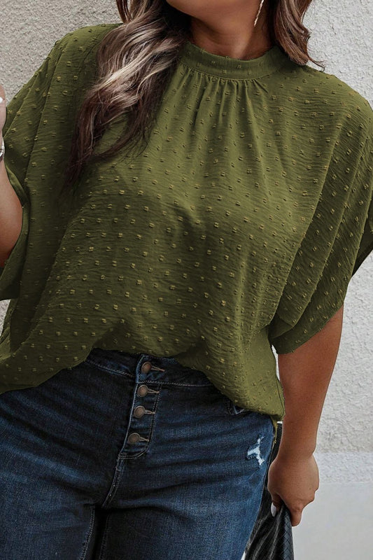 Plus Size Swiss Dot Tied Mock Neck Blouse ***SALE***