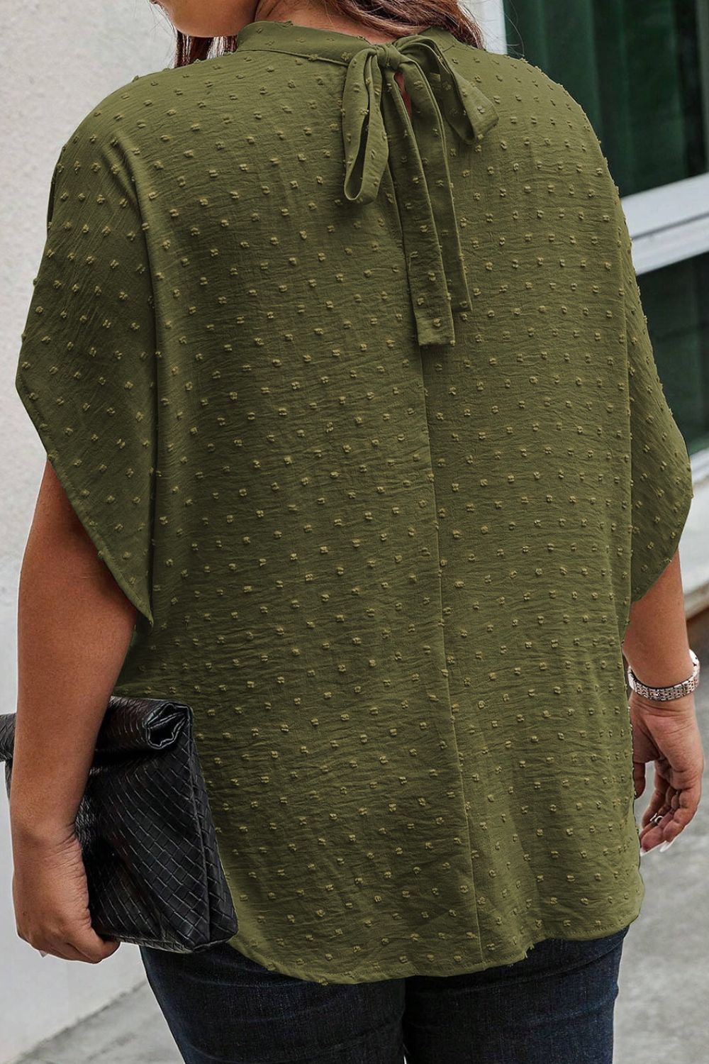 Plus Size Swiss Dot Tied Mock Neck Blouse ***SALE***