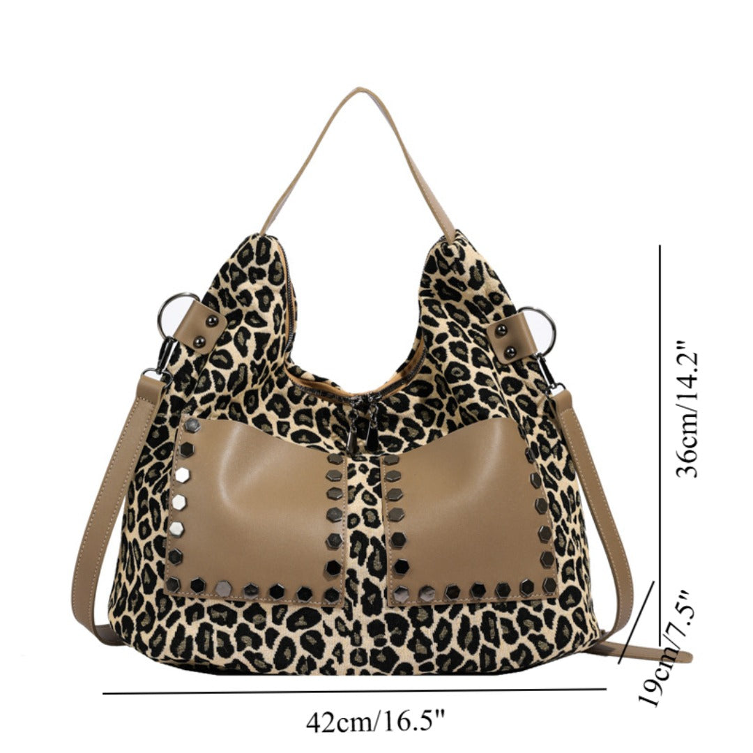 Ladies leopard print large capacity tote bag with crossbody strap