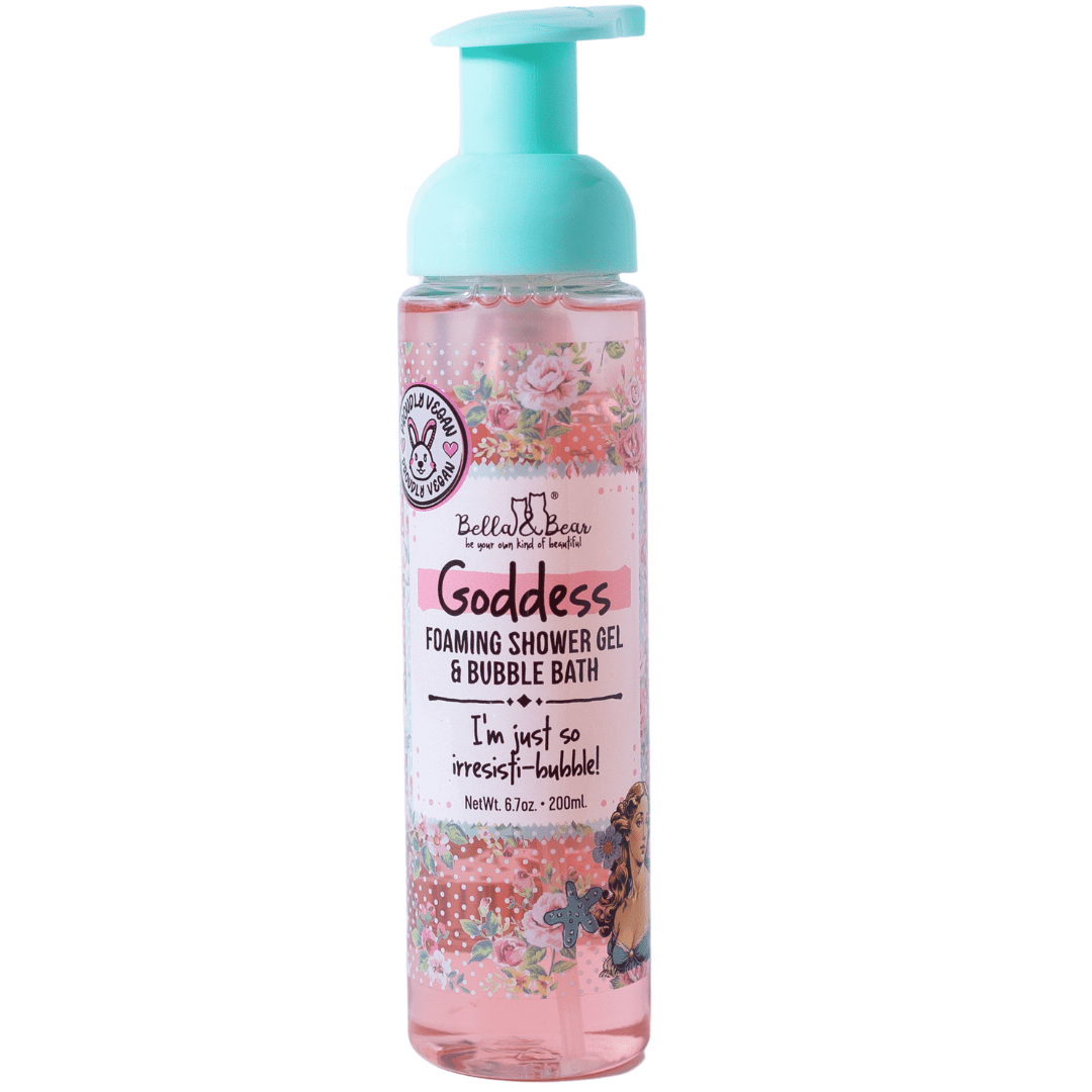 Bella & Bear Goddess Gift Set with 2 in 1 Foaming Shower Gel & Bubble Bath, Foaming Bath Milk, Body Scrub & Lip Care Set – Tropical Scent