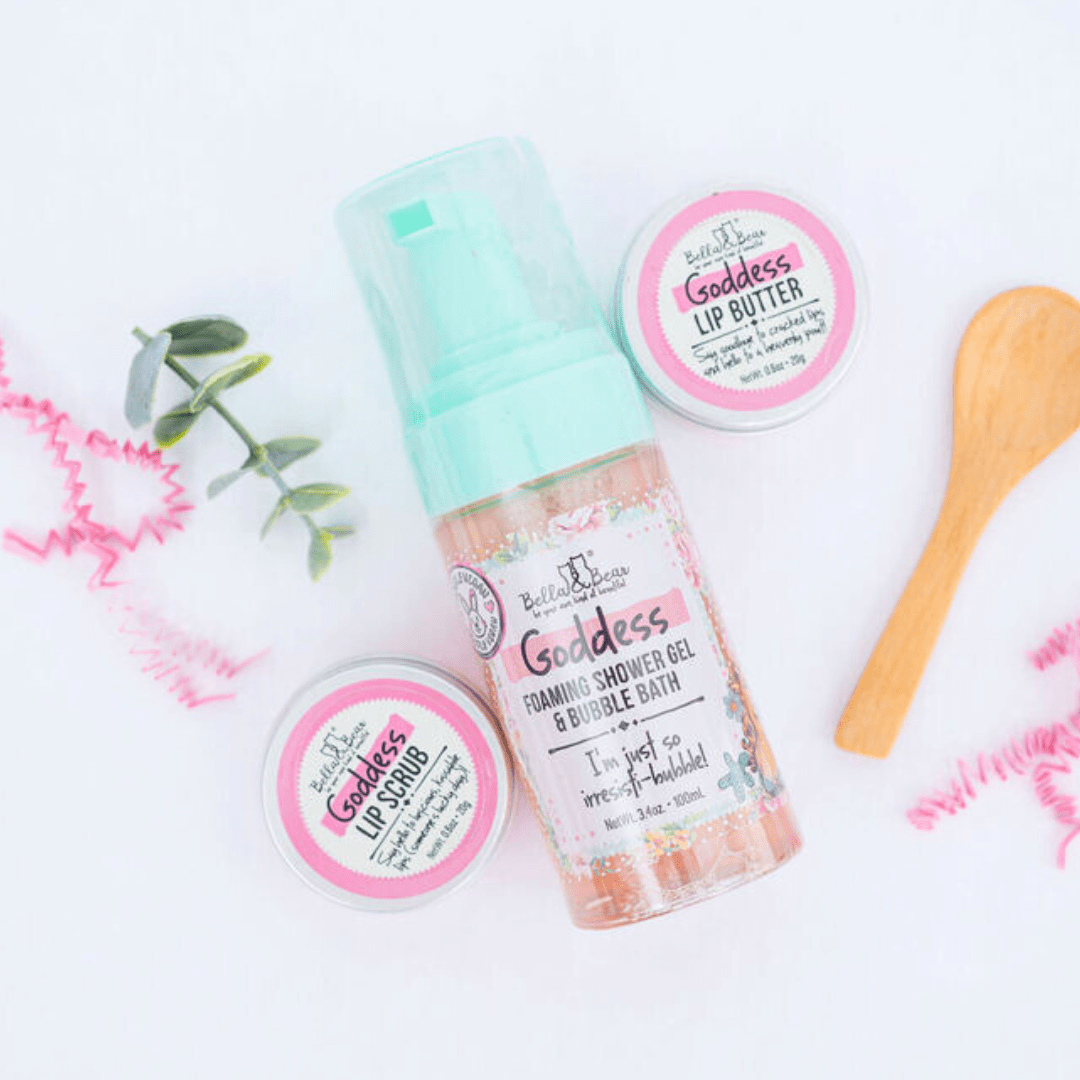 Bella & Bear Goddess Tropical Scented 2 in 1 Foaming Shower Gel & Bubble Bath & Lip Care Mini Gift Set