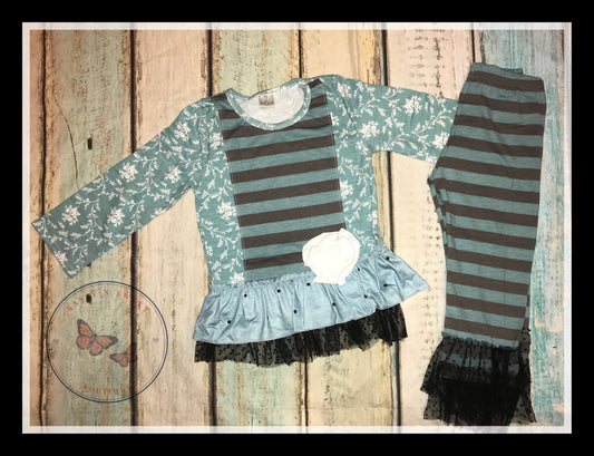 Blue/Grey Stripped Pants Set