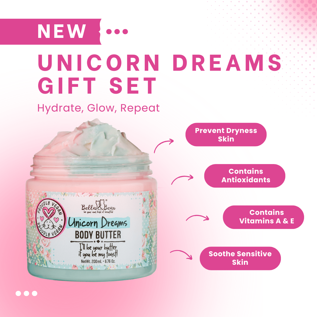 Bella & Bear Unicorn Gift Set - 3-in-1 Body Scrub &  Body Butter