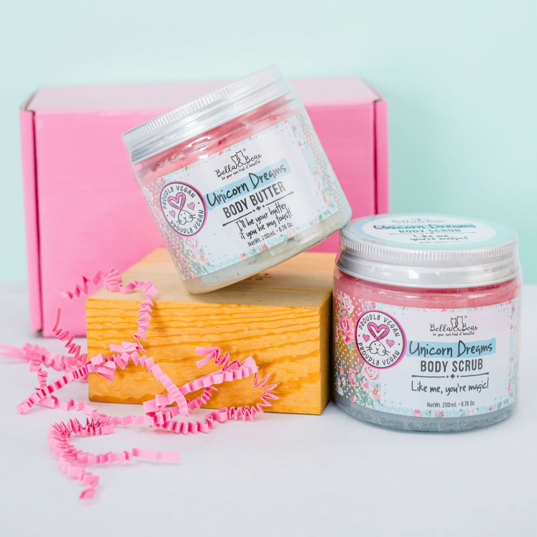 Bella & Bear Unicorn Gift Set - 3-in-1 Body Scrub &  Body Butter